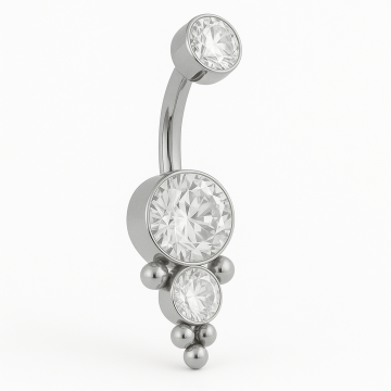 Piercing Titânio Banana Bell 3 Zircônias c/ Cachos