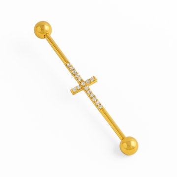 Piercing Titânio Megabell Cruz com Pedras