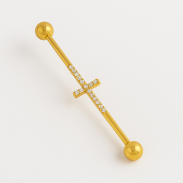 Piercing Titânio Megabell Cruz com Pedras
